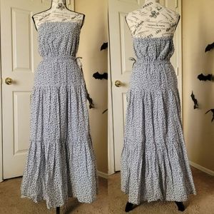 ☀️ Very Cottage Core Blue Prarie Floral Strapless Maxi Dress